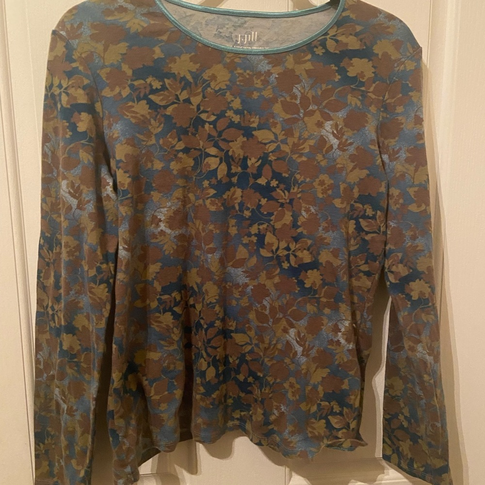J.Jill long sleeve, satin trimmed tee. M